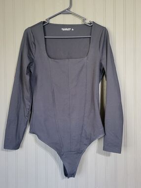 Abercrombie & Fitch Soft AF Corset Square Neck Bodysuit Black Women's Large